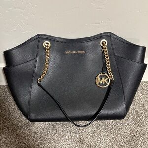 Michael Kors Black Shoulder Bag with Gold Accents